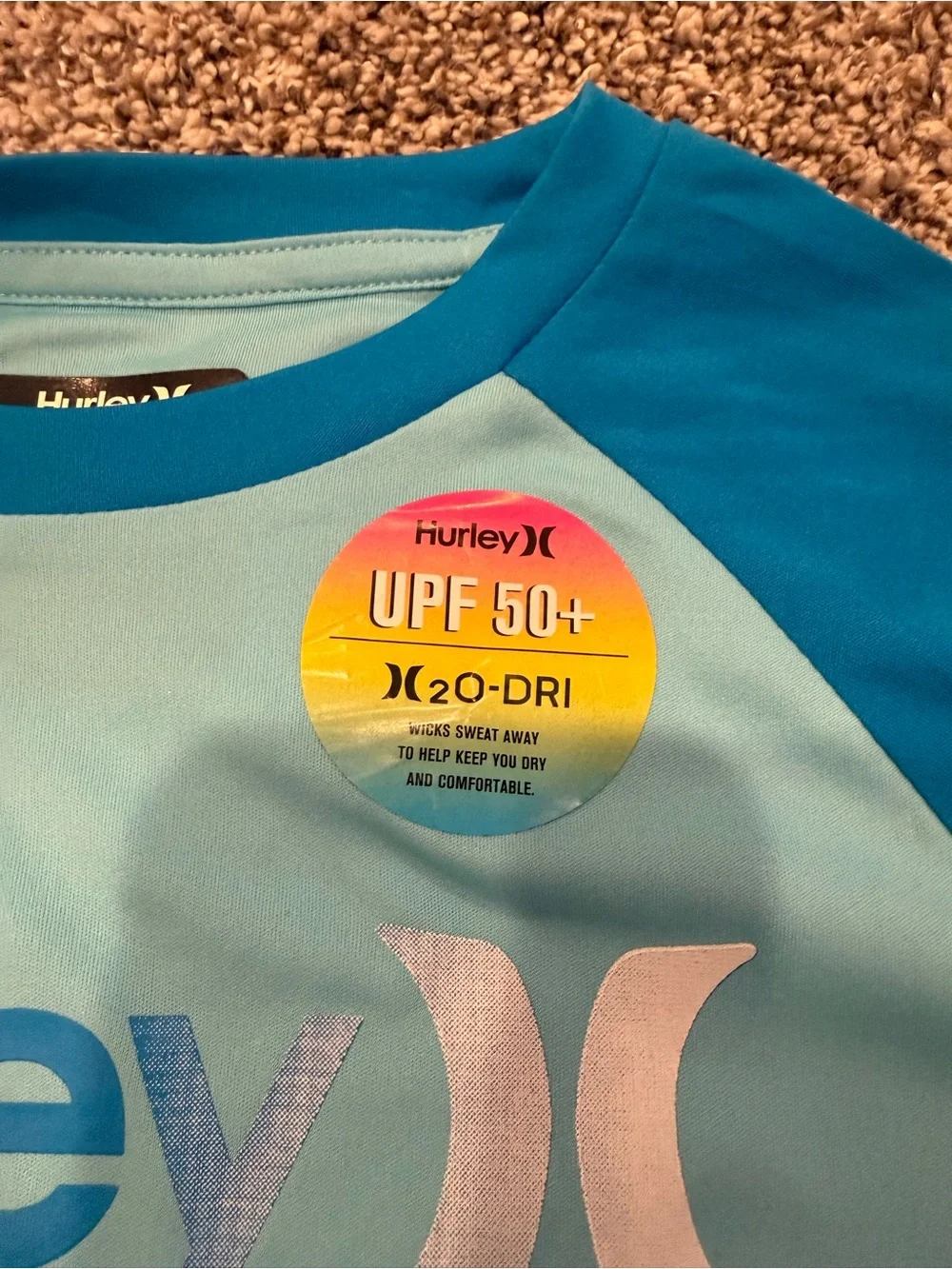 Hurley Boys Size 6 UPF 50+ Long Sleeve Rash Guard Swim Top Blue NWT Top Only